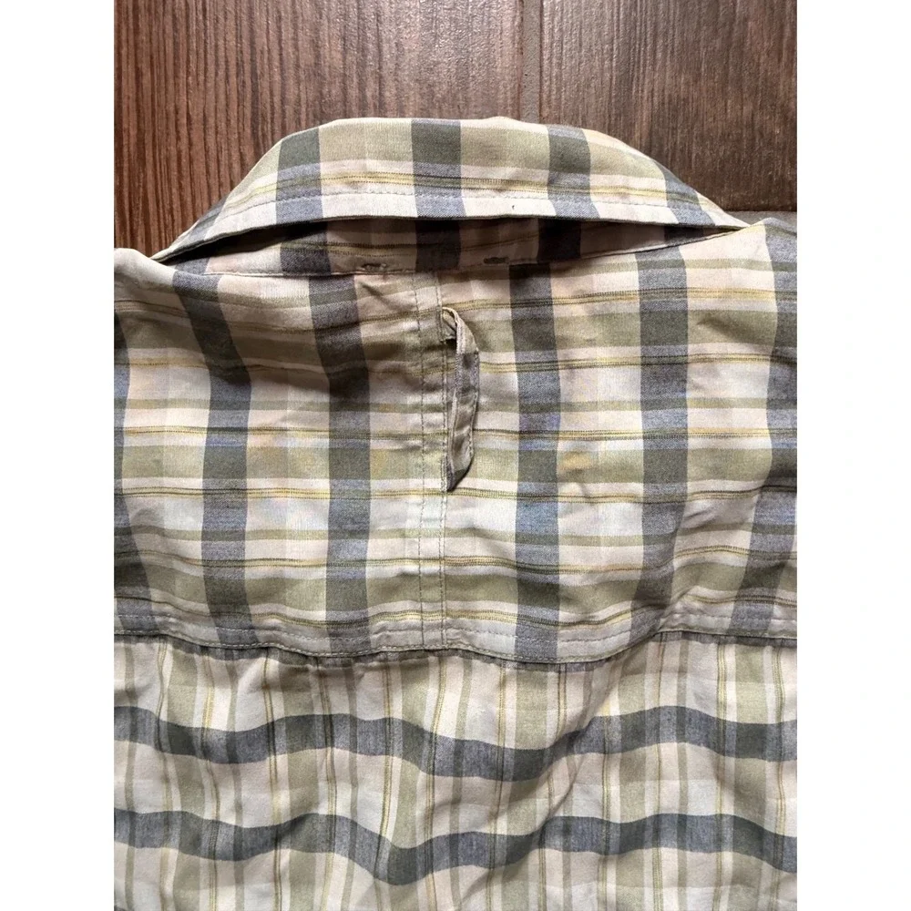 The North Face Mens XL Short Sleeve Plaid Hiking Shirt Green Grey‎ Button Up